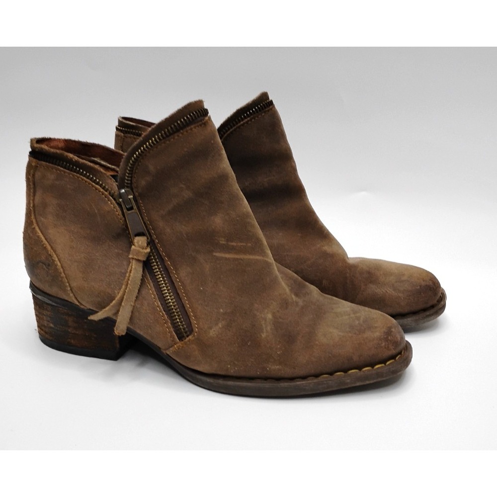 Born Montoro Brown Oiled Suede Leather Zipper Ankle Boots Womens Size 8 EUR 39